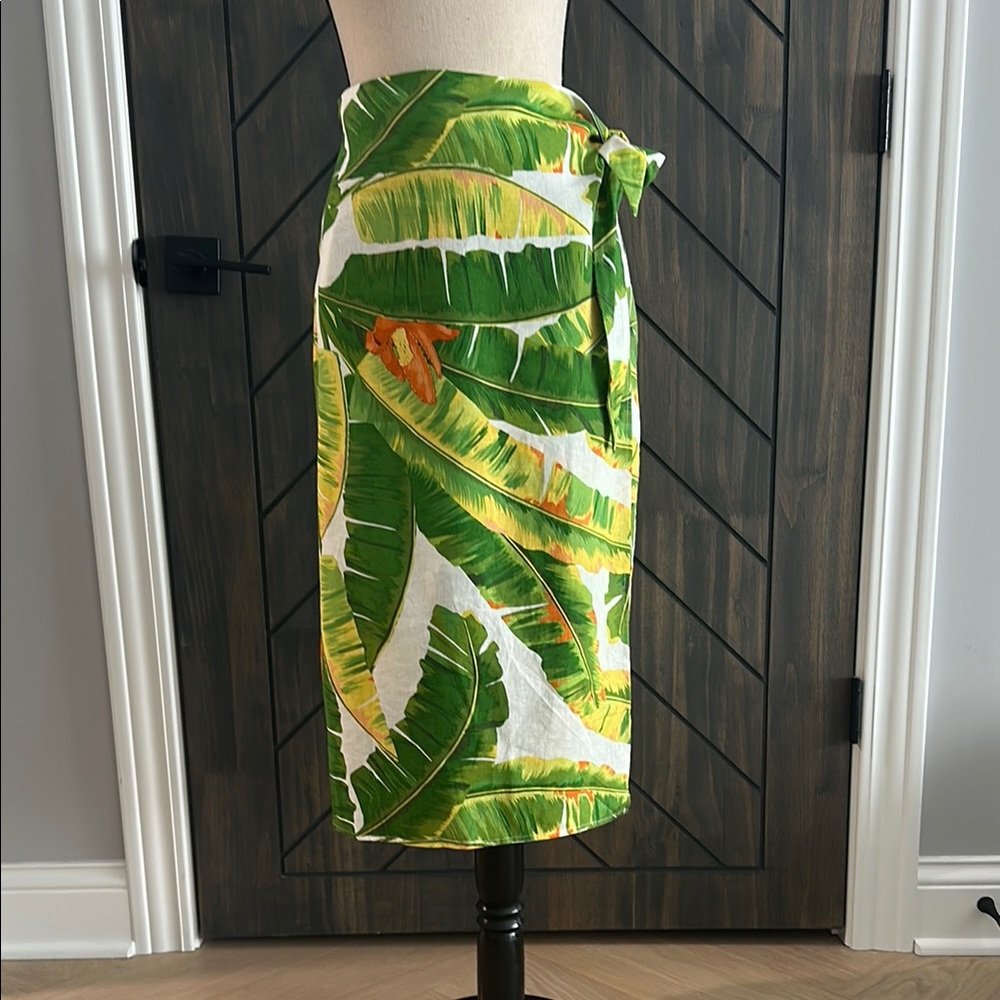 Palm Print Linen Wrap Skirt